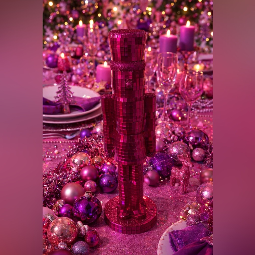 Ashland Christmas mirror disco ball nutcracker NWT NEW Xmas pink 13”